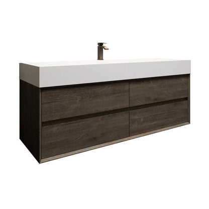 Prime 60&quot; Gray Oak Wall-Mounted Vanity With Single Faucet Hole and Reinforced White Acrylic Sink