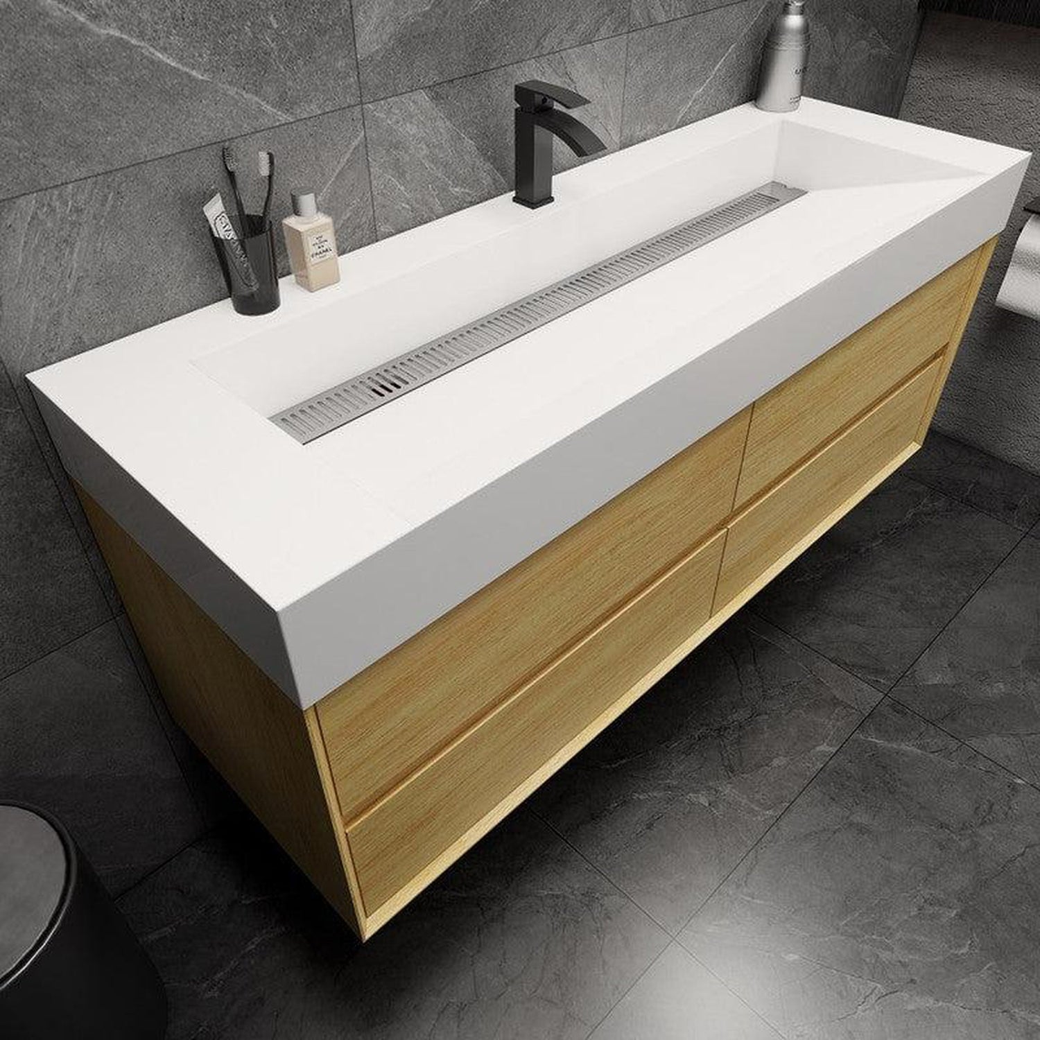 Prime 60&quot; Teak Oak Wall-Mounted Vanity With Single Faucet Hole and Reinforced White Acrylic Sink