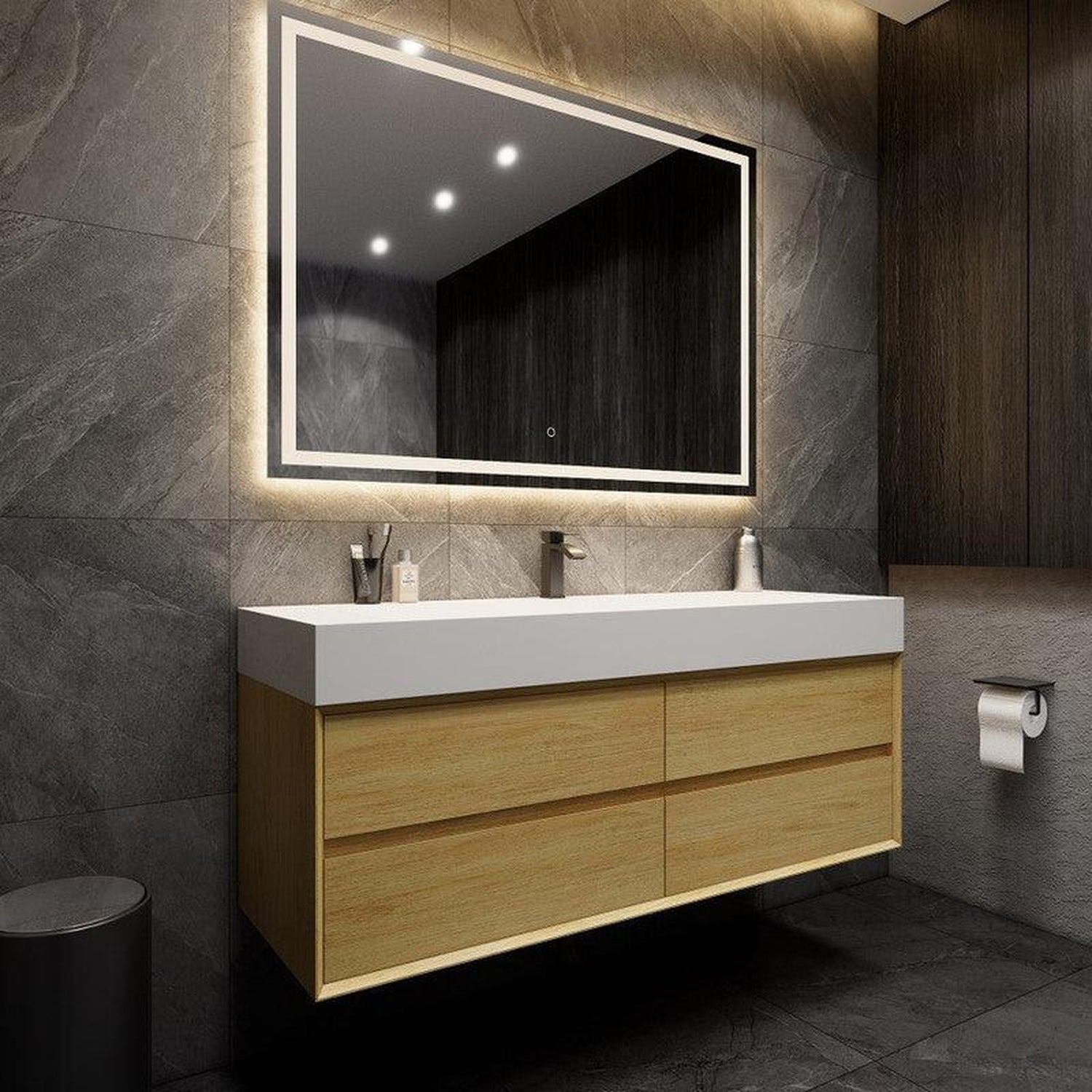 Prime 60&quot; Teak Oak Wall-Mounted Vanity With Single Faucet Hole and Reinforced White Acrylic Sink