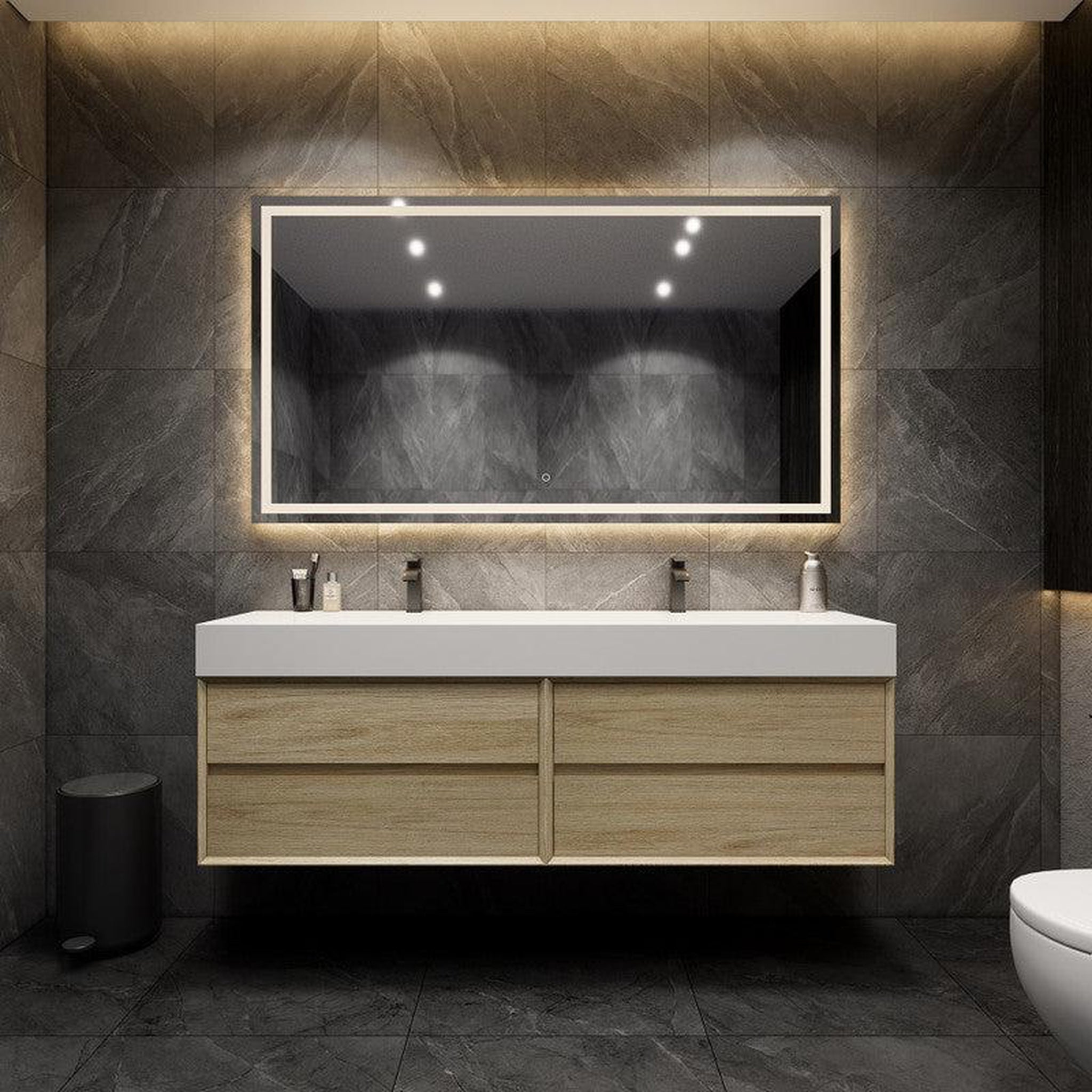 Prime 72&quot; Coffee Wood Wall-Mounted Vanity With Double Faucet Holes and Reinforced White Acrylic Sink