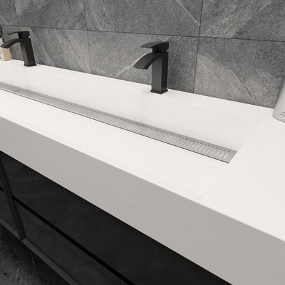 Prime 72&quot; Gloss Black Wall-Mounted Vanity With Double Faucet Holes and Reinforced White Acrylic Sink