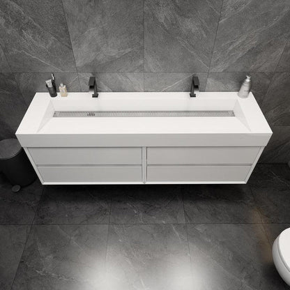 Prime 72&quot; Gloss White Wall-Mounted Vanity With Double Faucet Holes and Reinforced White Acrylic Sink