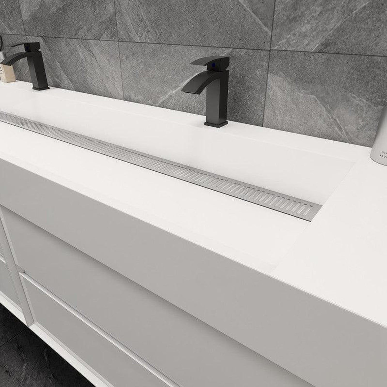 Prime 72&quot; Gloss White Wall-Mounted Vanity With Double Faucet Holes and Reinforced White Acrylic Sink