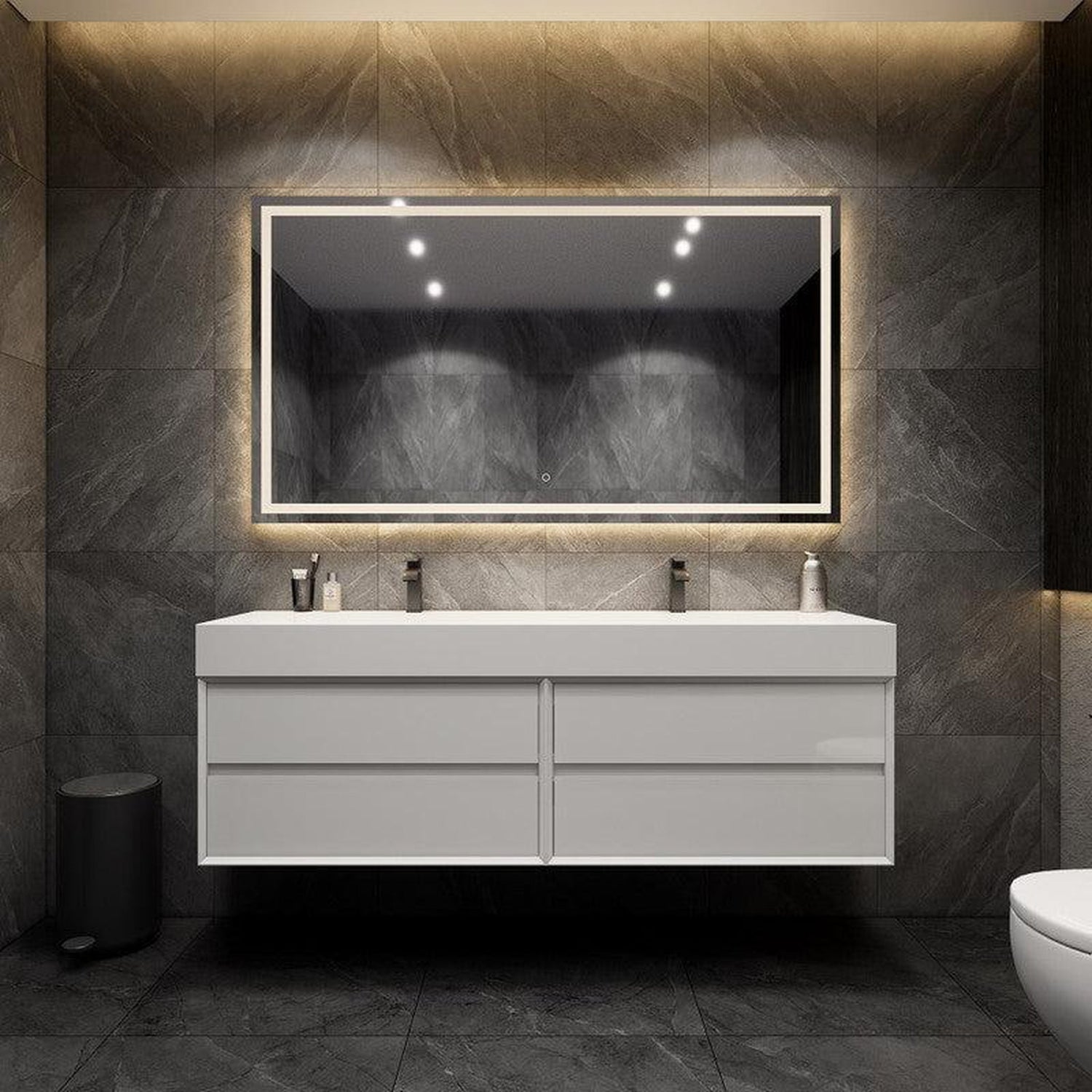 Prime 72&quot; Gloss White Wall-Mounted Vanity With Double Faucet Holes and Reinforced White Acrylic Sink