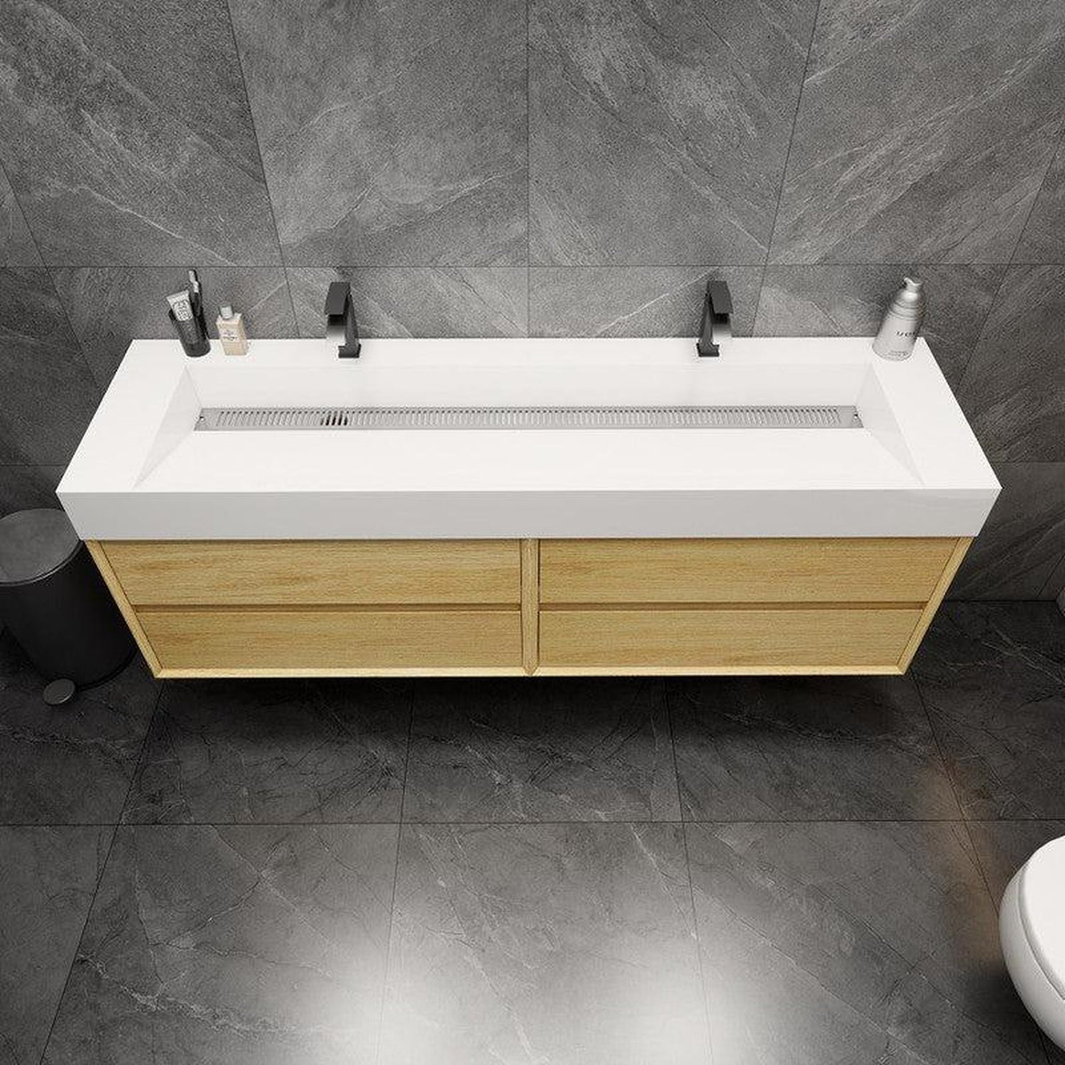 Prime 72&quot; Teak Oak Wall-Mounted Vanity With Double Faucet Holes and Reinforced White Acrylic Sink