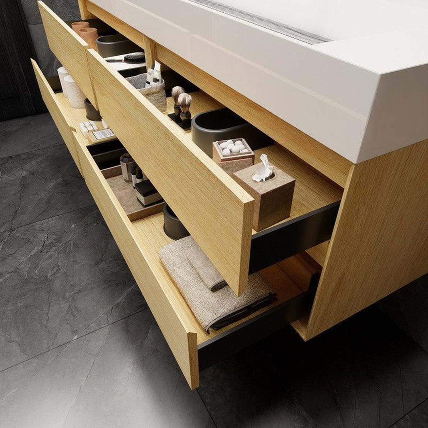 Prime 72&quot; Teak Oak Wall-Mounted Vanity With Double Faucet Holes and Reinforced White Acrylic Sink