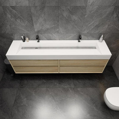 Prime 84&quot; Coffee Wood Wall-Mounted Vanity With Double Faucet Holes and Reinforced White Acrylic Sink