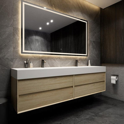 Prime 84&quot; Coffee Wood Wall-Mounted Vanity With Double Faucet Holes and Reinforced White Acrylic Sink