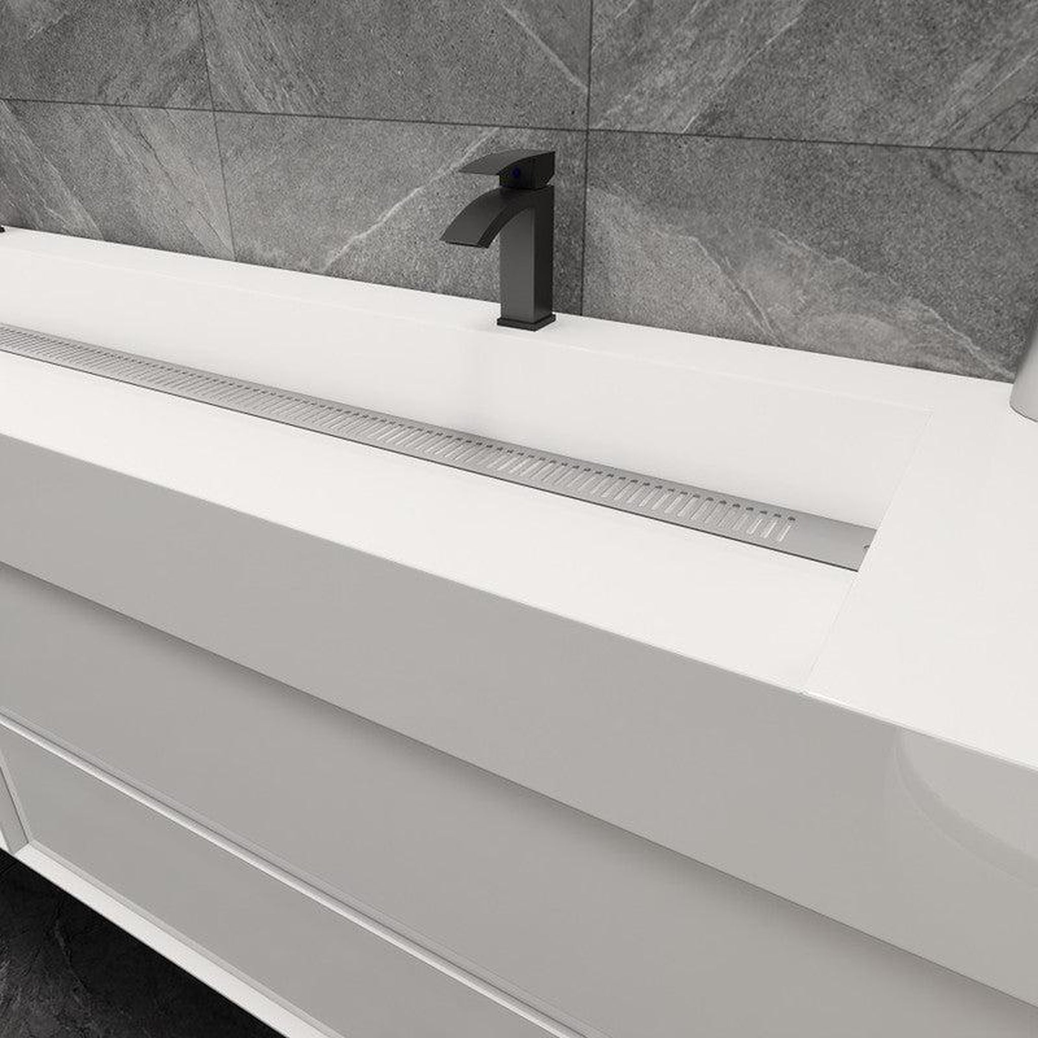 Prime 84&quot; Gloss White Wall-Mounted Vanity With Double Faucet Holes and Reinforced White Acrylic Sink