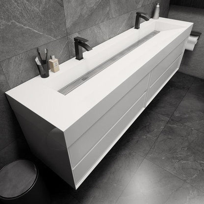 Prime 84&quot; Gloss White Wall-Mounted Vanity With Double Faucet Holes and Reinforced White Acrylic Sink