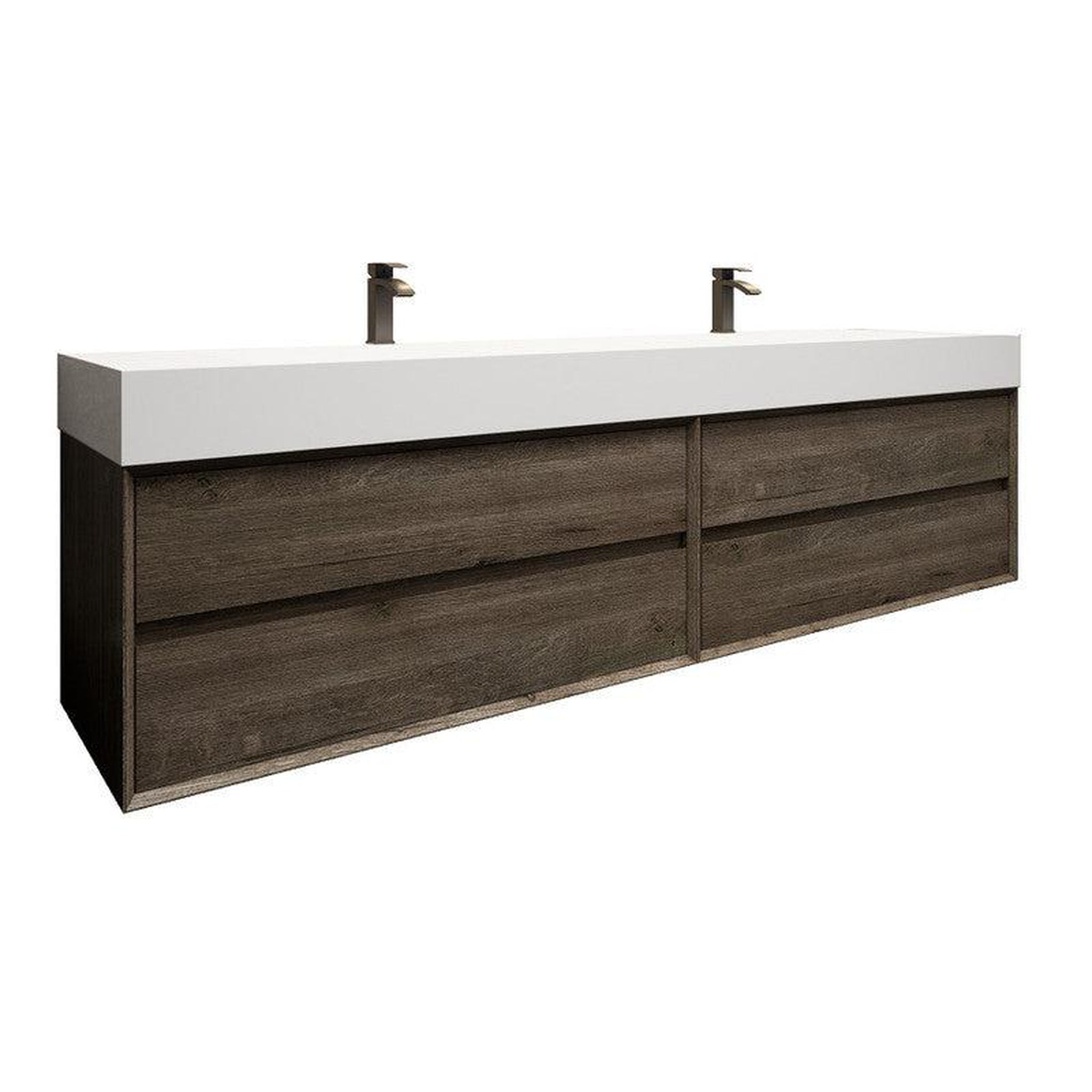 Prime 84&quot; Gray Oak Wall-Mounted Vanity With Double Faucet Holes and Reinforced White Acrylic Sink