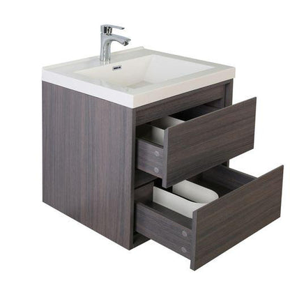 Eden 24&quot; Dark Gray Oak Wall-Mounted Modern Vanity With Single Reinforced White Acrylic Sink