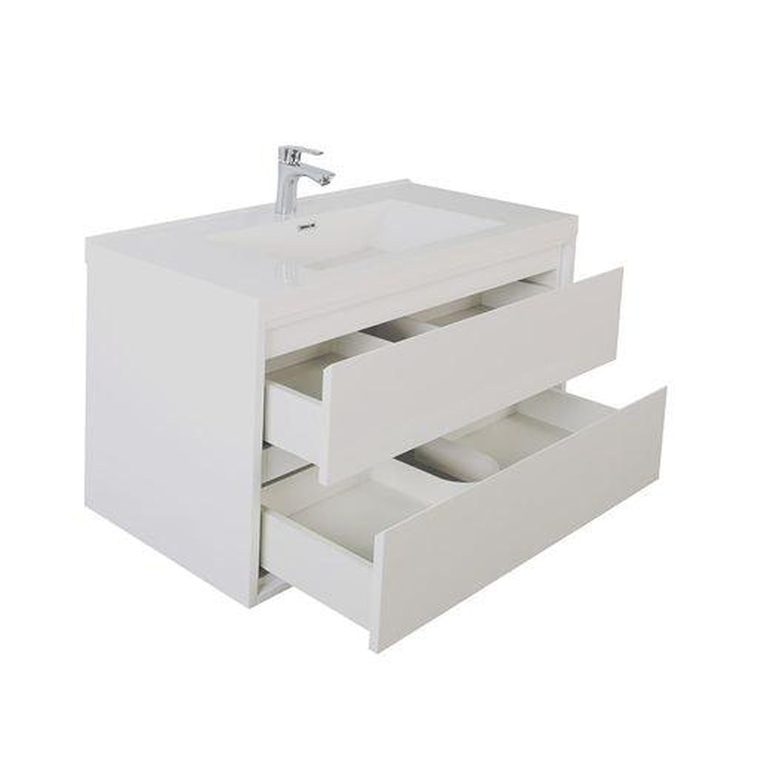 Eden 24&quot; High Gloss White Wall-Mounted Modern Vanity With Single Reinforced White Acrylic Sink