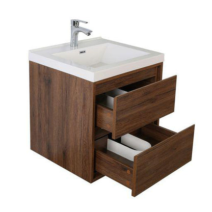 Eden 24&quot; Rosewood Wall-Mounted Modern Vanity With Single Reinforced White Acrylic Sink