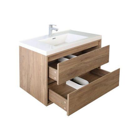 Eden 24&quot; White Oak Wall-Mounted Modern Vanity With Single Reinforced White Acrylic Sink