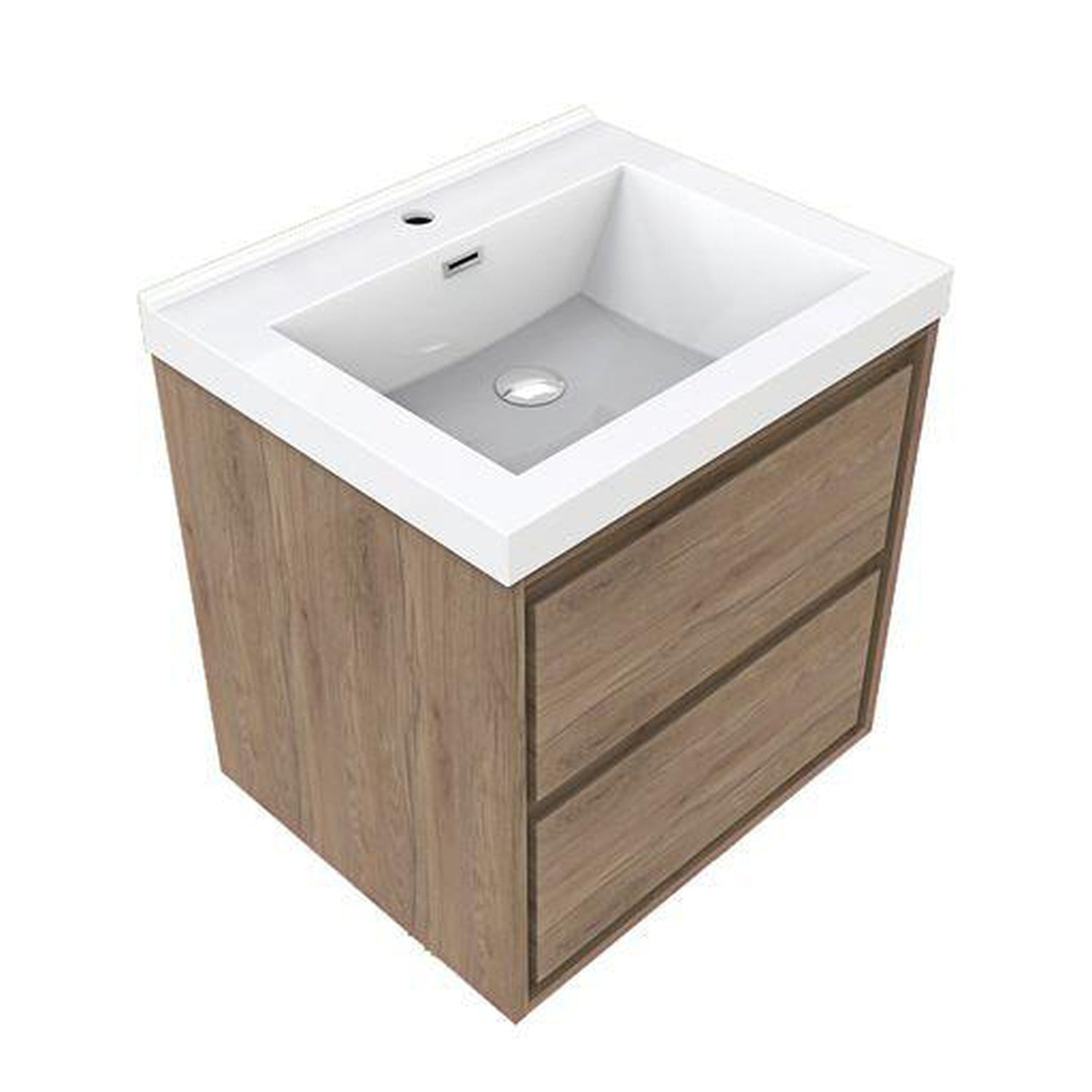 Eden 24&quot; White Oak Wall-Mounted Modern Vanity With Single Reinforced White Acrylic Sink