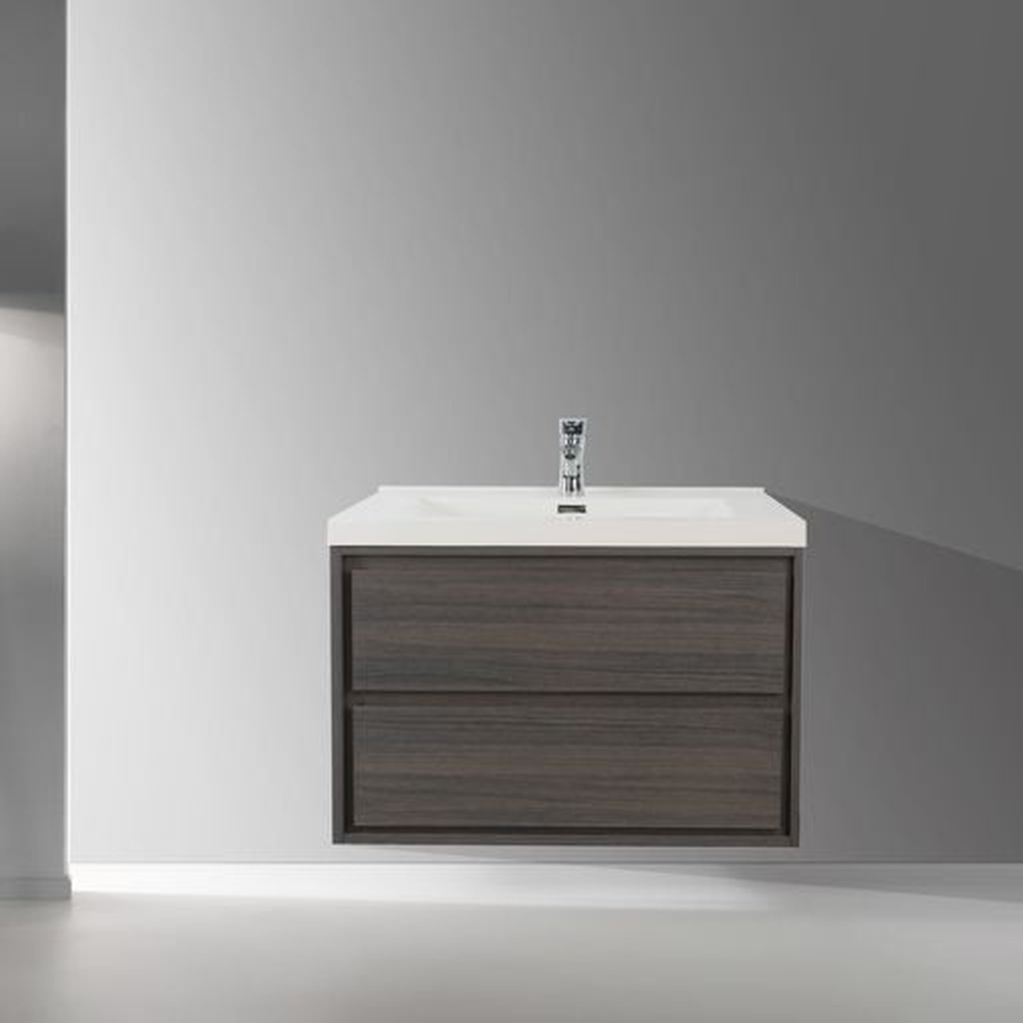 Eden 30&quot; Dark Gray Oak Wall-Mounted Modern Vanity With Single Reinforced White Acrylic Sink