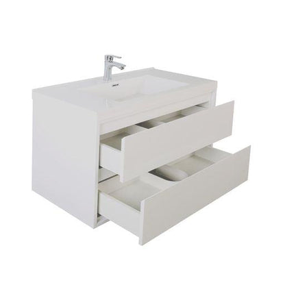 Eden 30&quot; High Gloss White Wall-Mounted Modern Vanity With Single Reinforced White Acrylic Sink