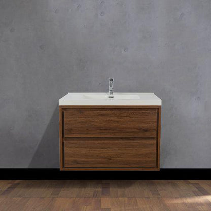 Eden 30&quot; Rosewood Wall-Mounted Modern Vanity With Single Reinforced White Acrylic Sink