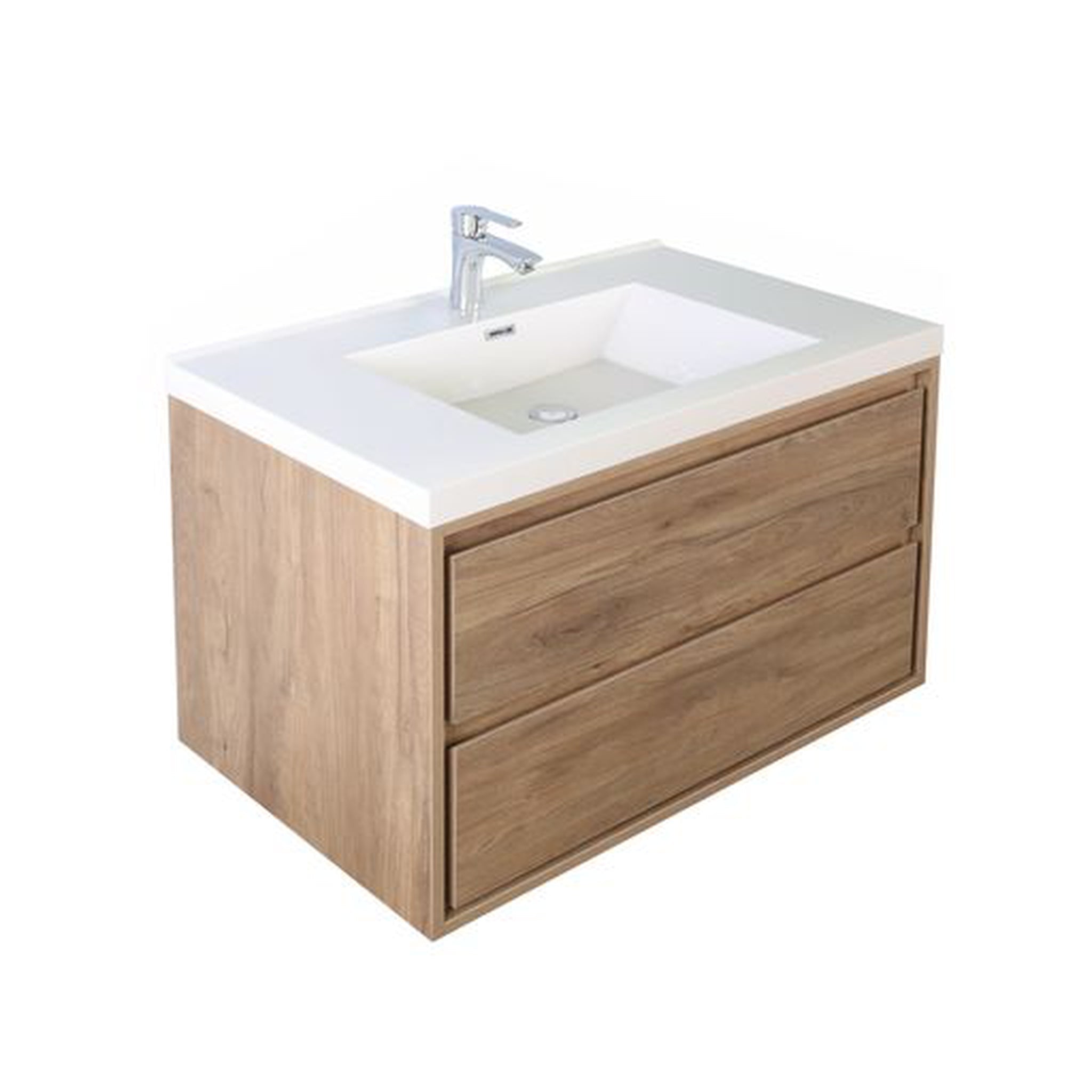 Eden 30&quot; White Oak Wall-Mounted Modern Vanity With Single Reinforced White Acrylic Sink