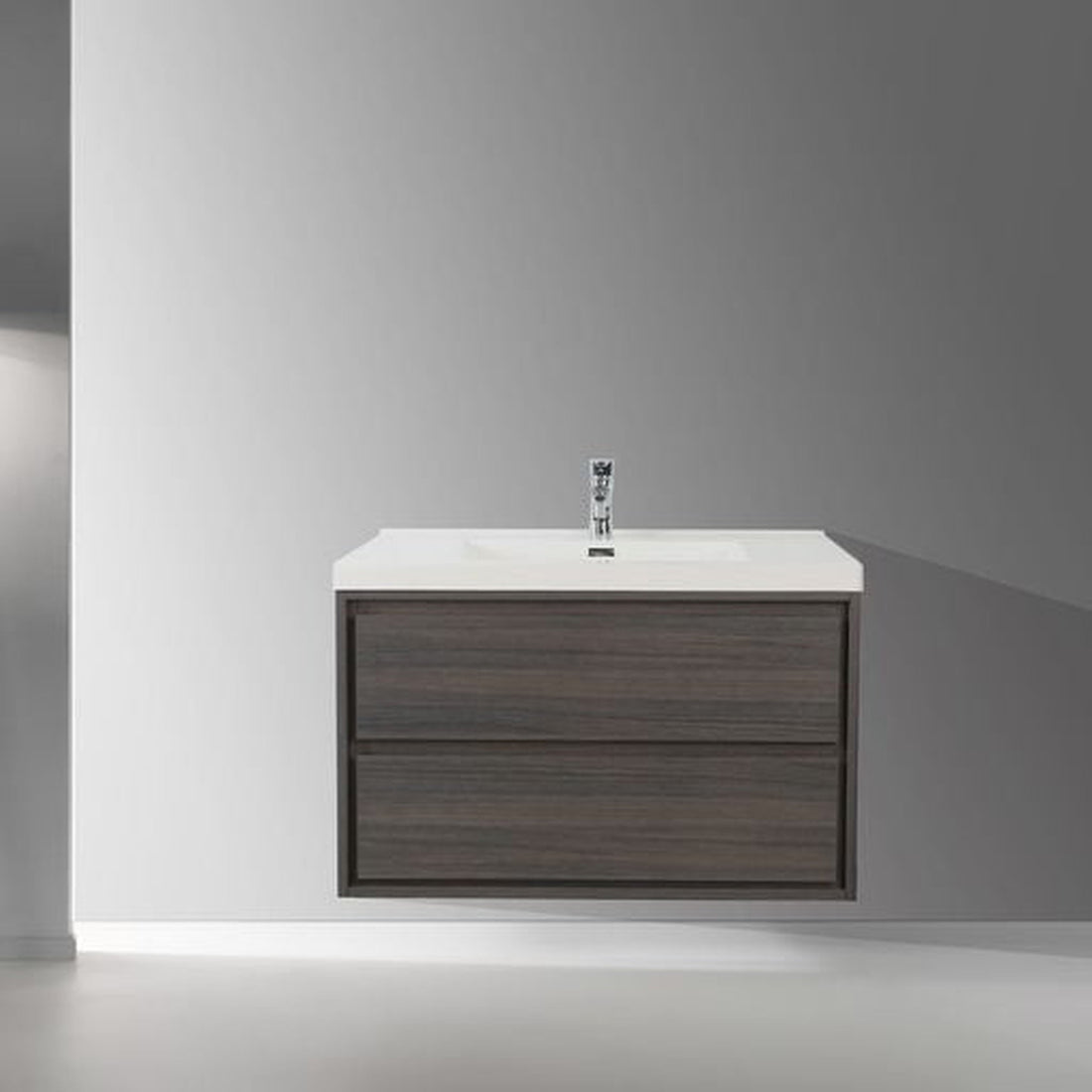 Eden 36&quot; Dark Gray Oak Wall-Mounted Modern Vanity With Single Reinforced White Acrylic Sink