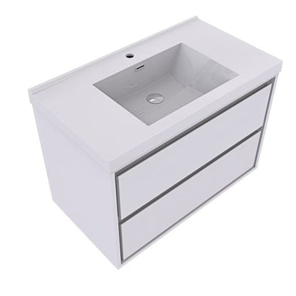 Eden 36&quot; High Gloss White Wall-Mounted Modern Vanity With Single Reinforced White Acrylic Sink