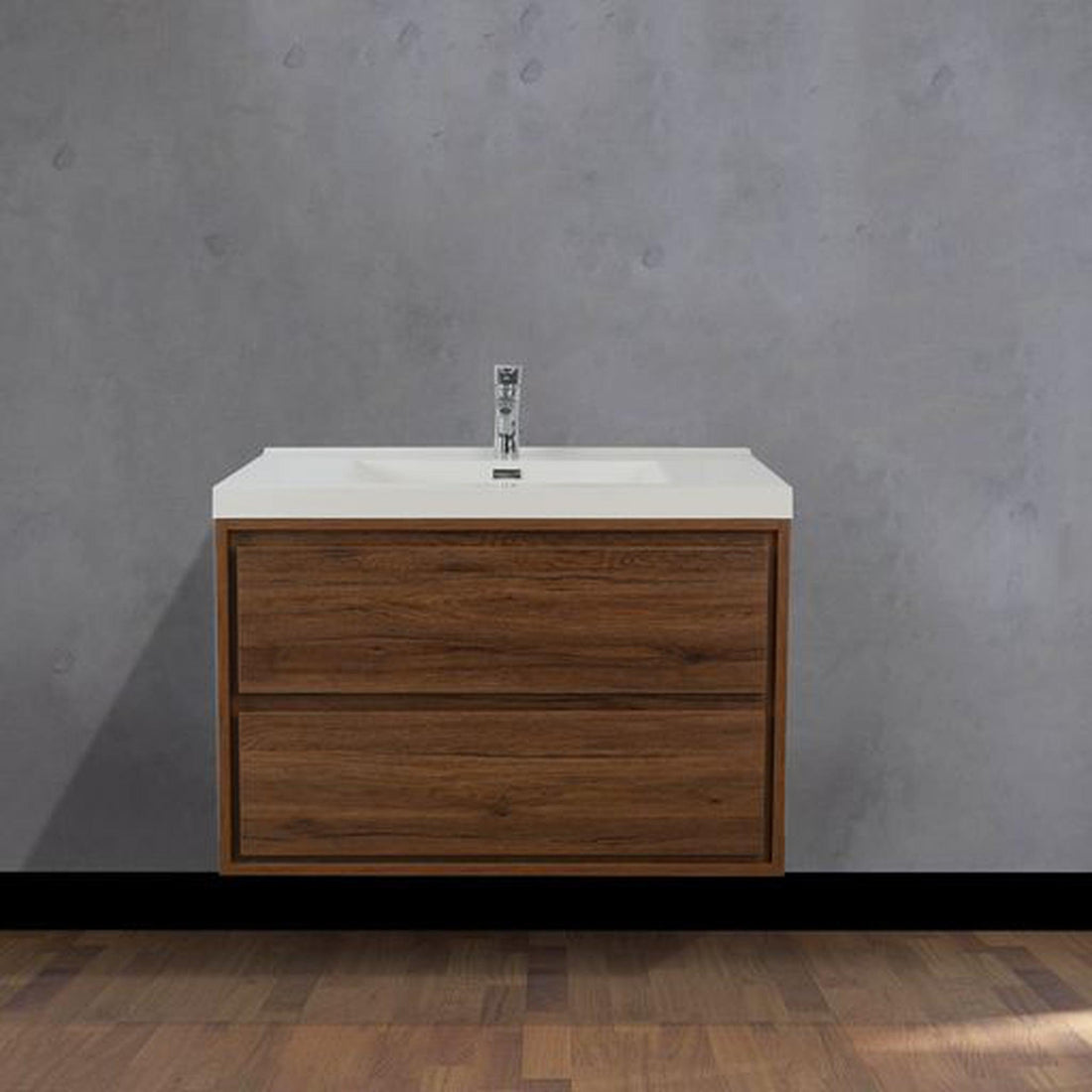 Eden 36&quot; Rosewood Wall-Mounted Modern Vanity With Single Reinforced White Acrylic Sink