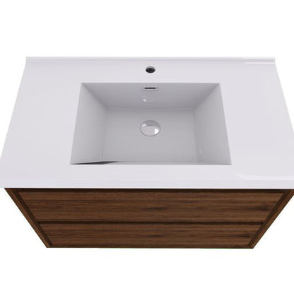 Eden 36&quot; Rosewood Wall-Mounted Modern Vanity With Single Reinforced White Acrylic Sink