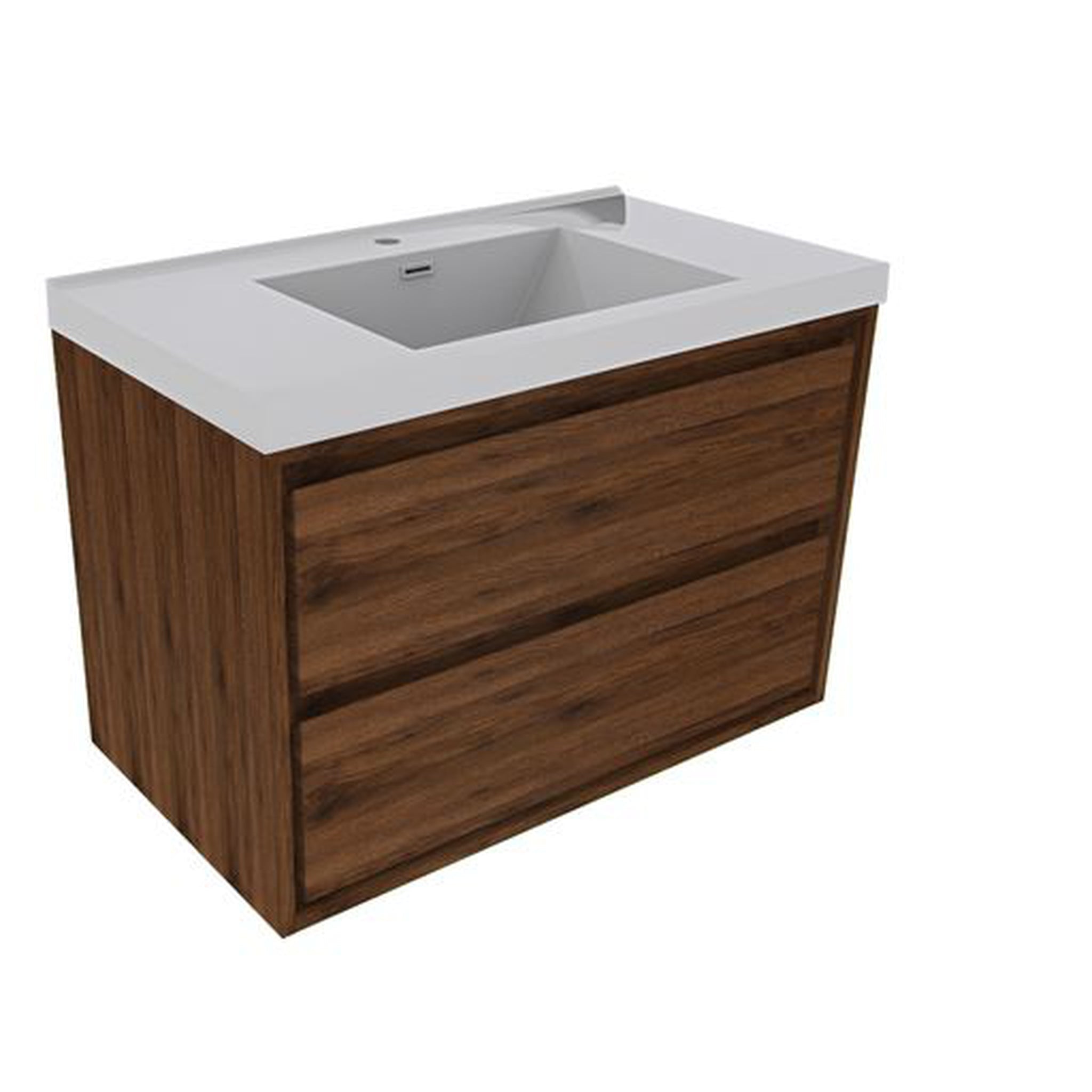 Eden 36&quot; Rosewood Wall-Mounted Modern Vanity With Single Reinforced White Acrylic Sink