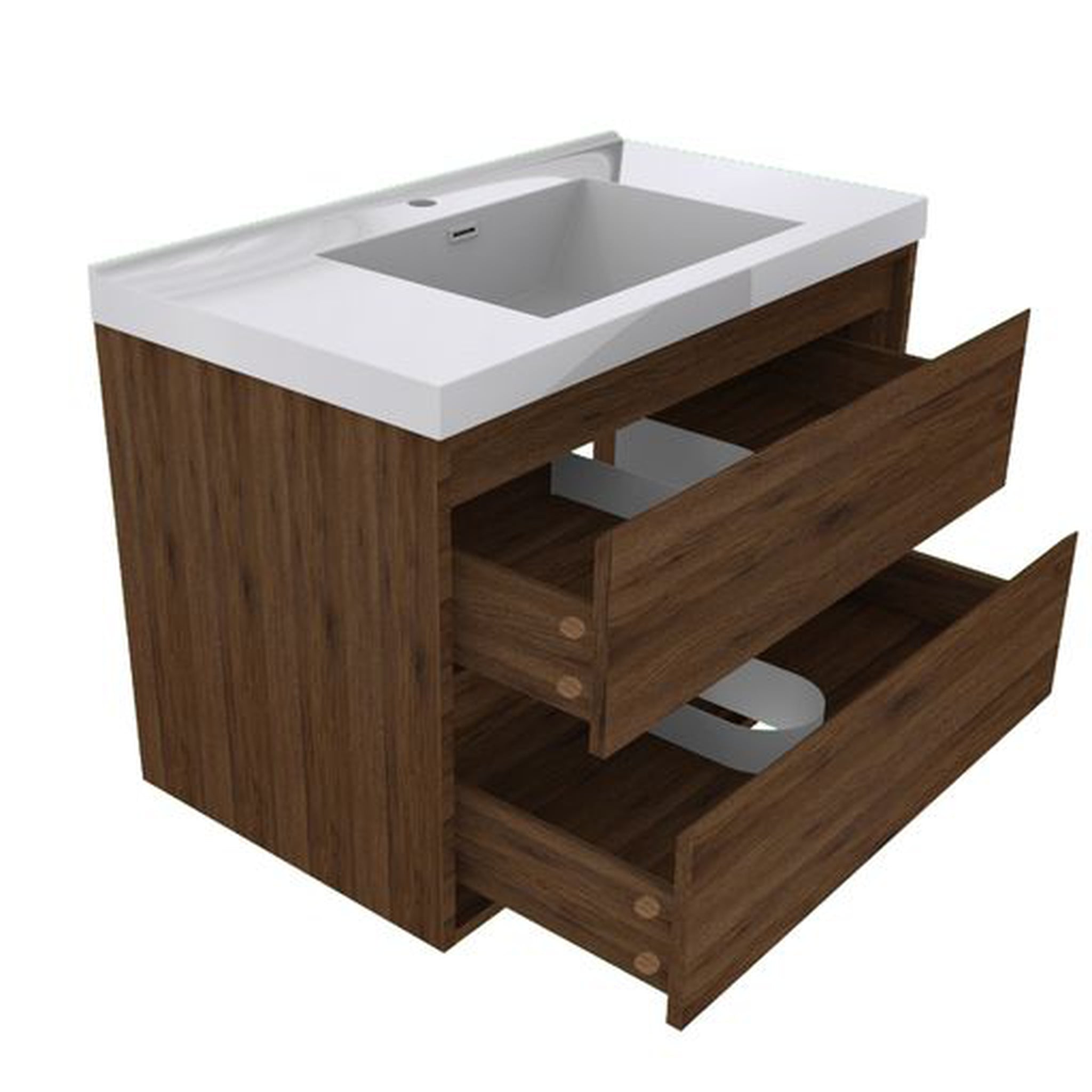 Eden 36&quot; Rosewood Wall-Mounted Modern Vanity With Single Reinforced White Acrylic Sink