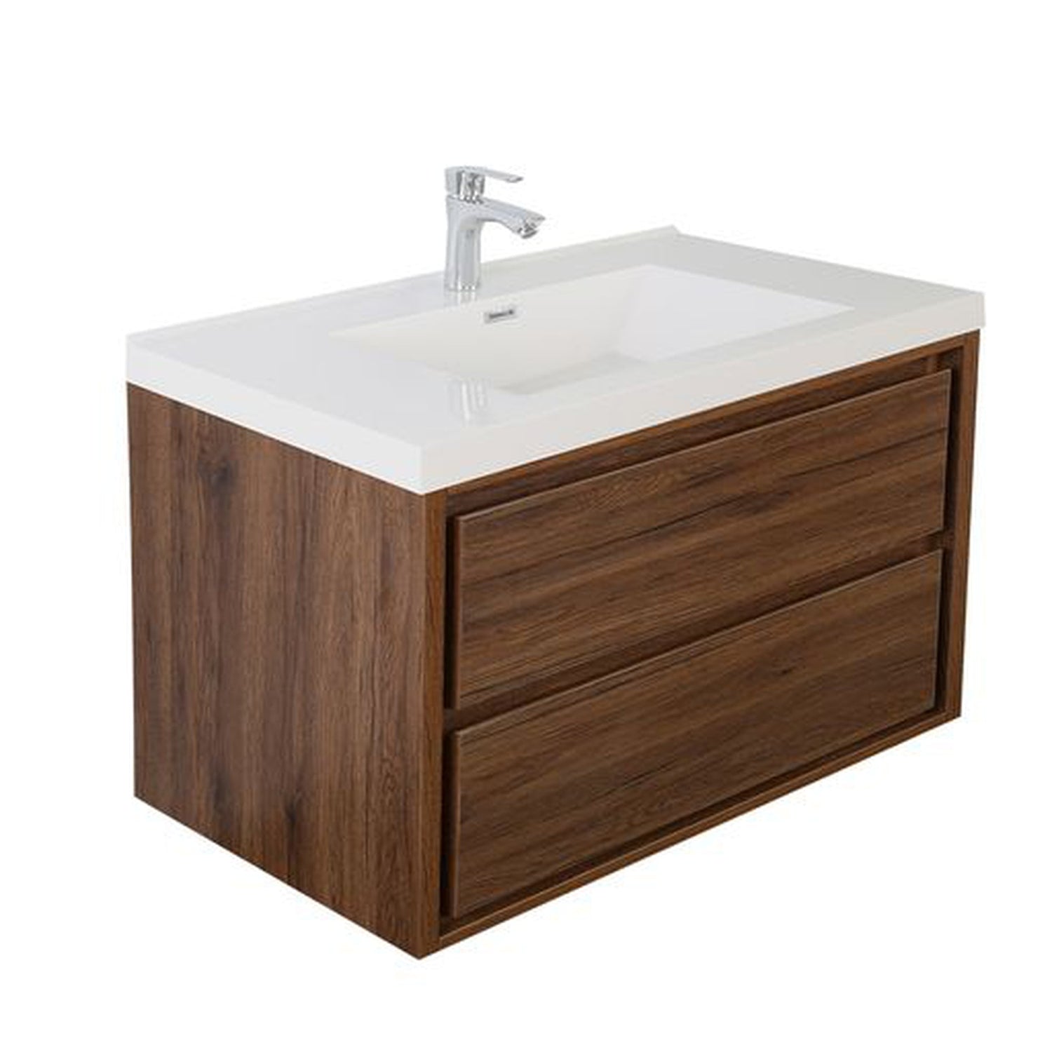 Eden 36&quot; Rosewood Wall-Mounted Modern Vanity With Single Reinforced White Acrylic Sink