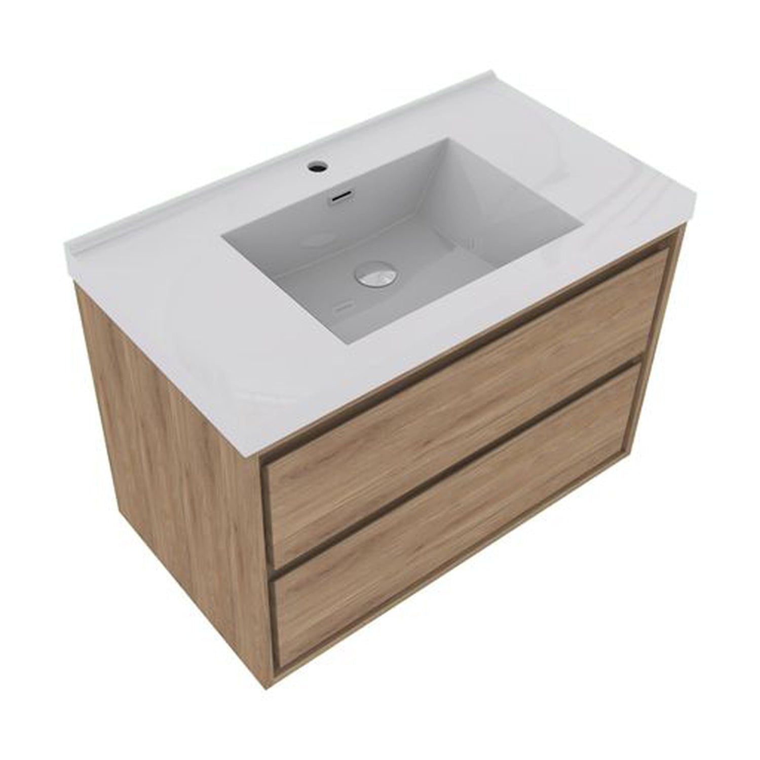 Eden 36&quot; White Oak Wall-Mounted Modern Vanity With Single Reinforced White Acrylic Sink