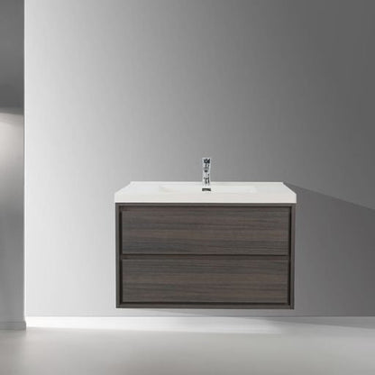 Eden 42&quot; Dark Gray Oak Wall-Mounted Modern Vanity With Single Reinforced White Acrylic Sink