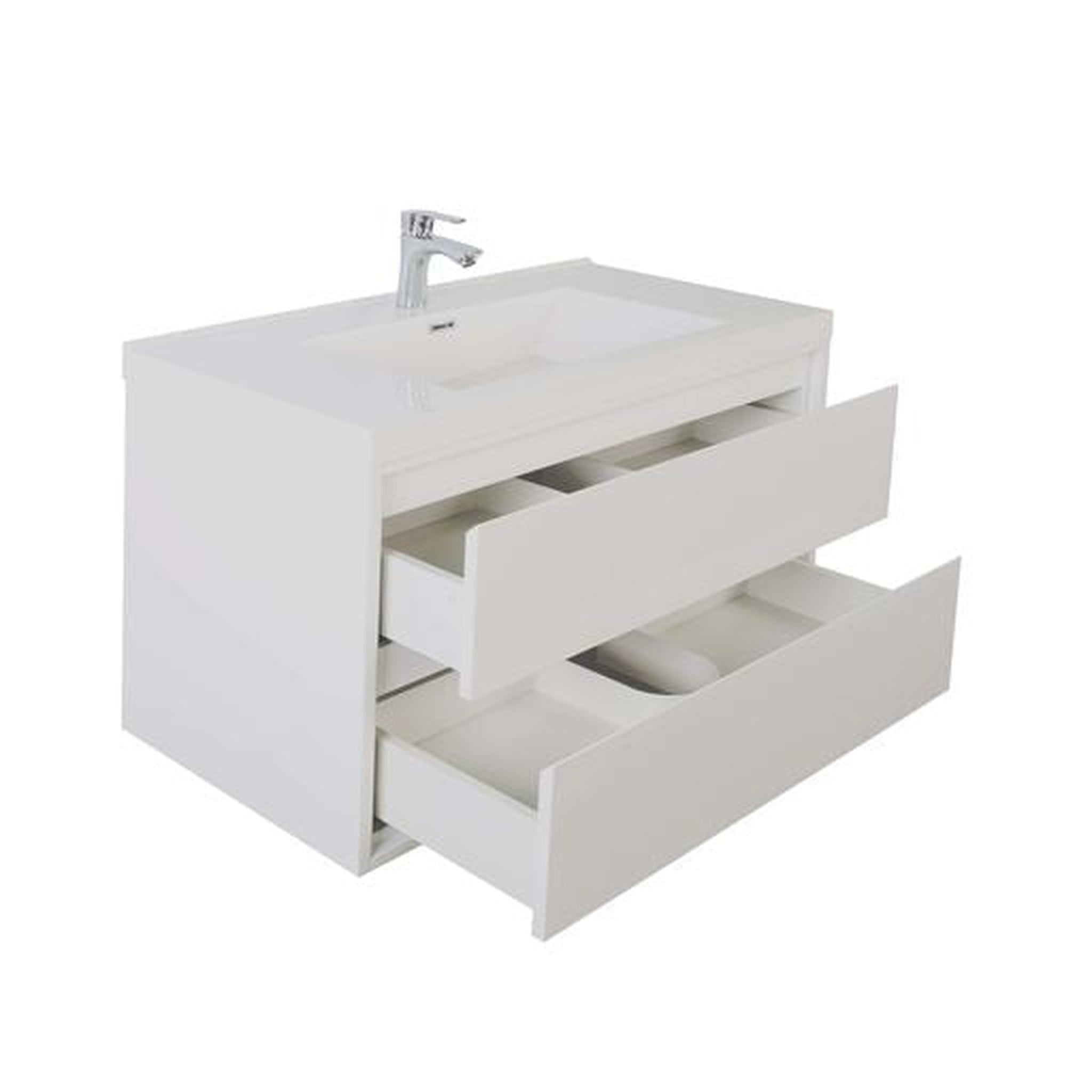 Eden 42&quot; High Gloss White Wall-Mounted Modern Vanity With Single Reinforced White Acrylic Sink