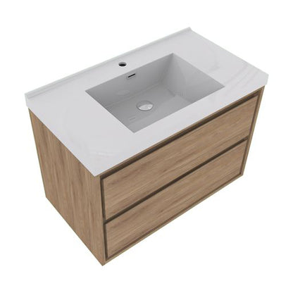 Eden 42&quot; White Oak Wall-Mounted Modern Vanity With Single Reinforced White Acrylic Sink