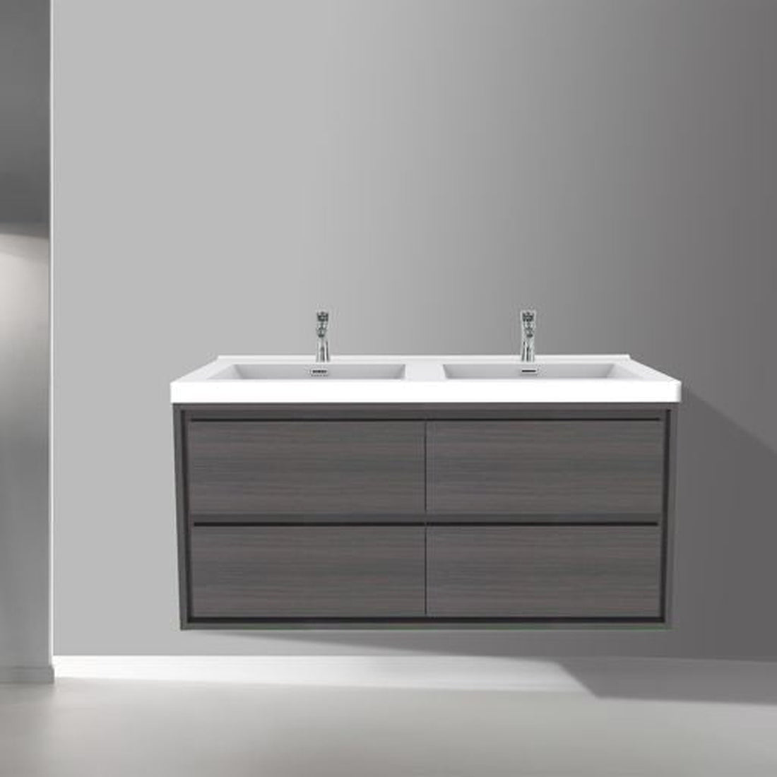 Eden 48&quot; Dark Gray Oak Wall-Mounted Modern Vanity With Double Reinforced White Acrylic Sinks