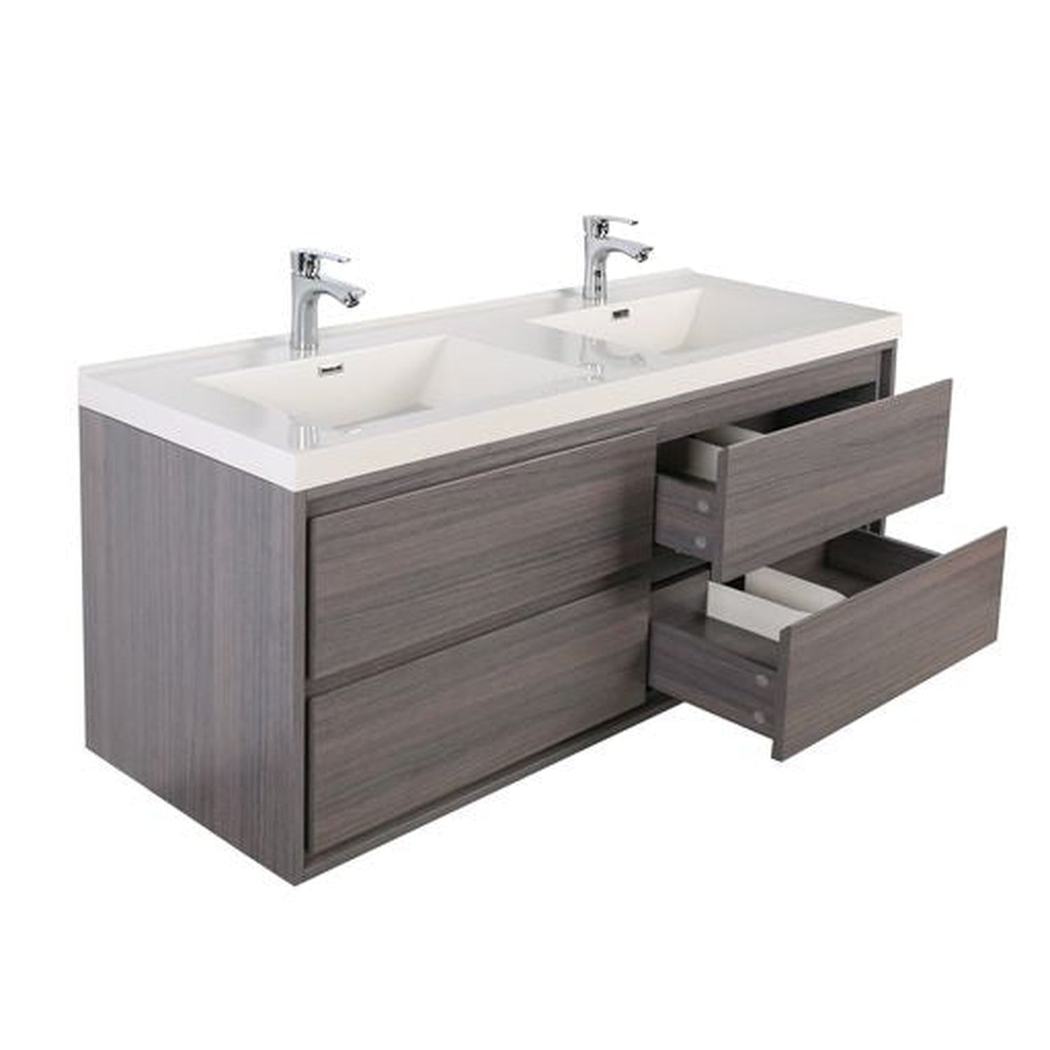 Eden 48&quot; Dark Gray Oak Wall-Mounted Modern Vanity With Double Reinforced White Acrylic Sinks