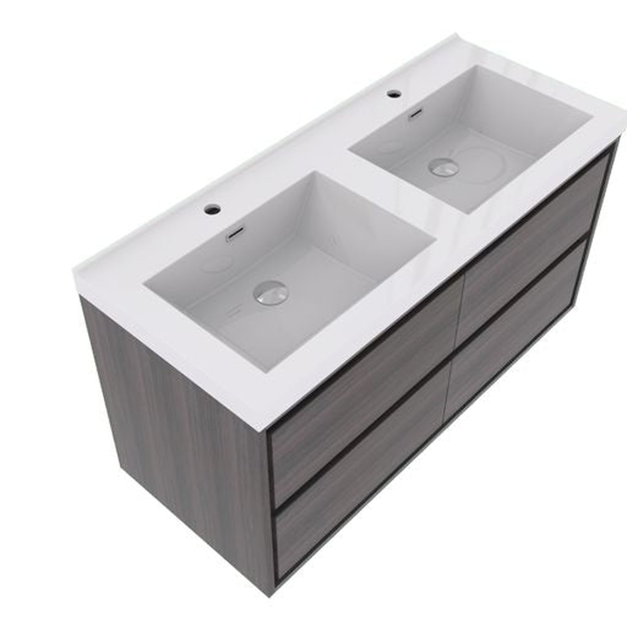 Eden 48&quot; Dark Gray Oak Wall-Mounted Modern Vanity With Double Reinforced White Acrylic Sinks