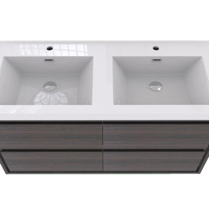 Eden 48&quot; Dark Gray Oak Wall-Mounted Modern Vanity With Double Reinforced White Acrylic Sinks