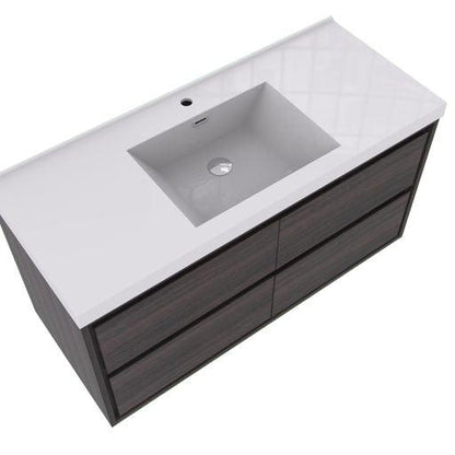 Eden 48&quot; Dark Gray Oak Wall-Mounted Modern Vanity With Single Reinforced White Acrylic Sink