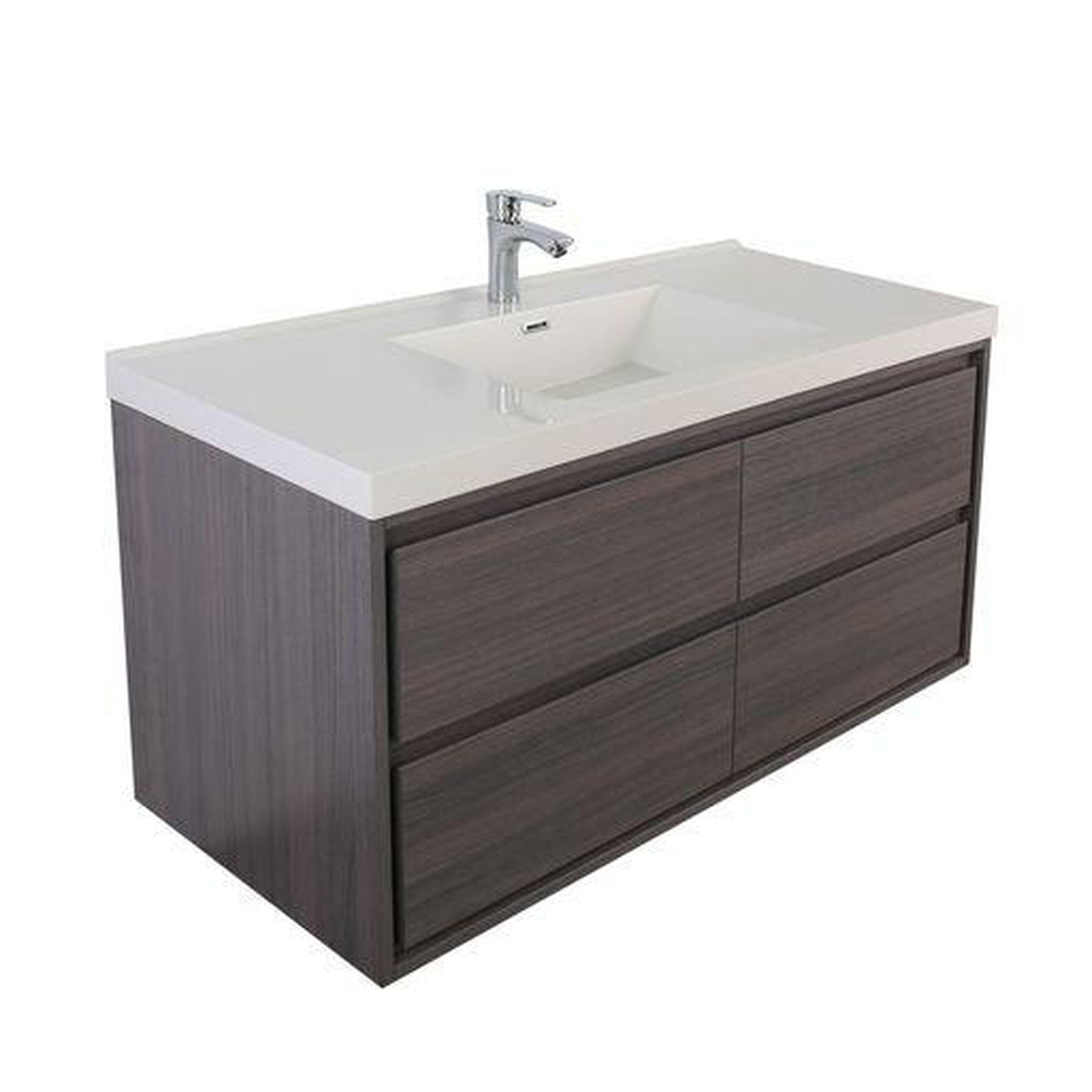 Eden 48&quot; Dark Gray Oak Wall-Mounted Modern Vanity With Single Reinforced White Acrylic Sink