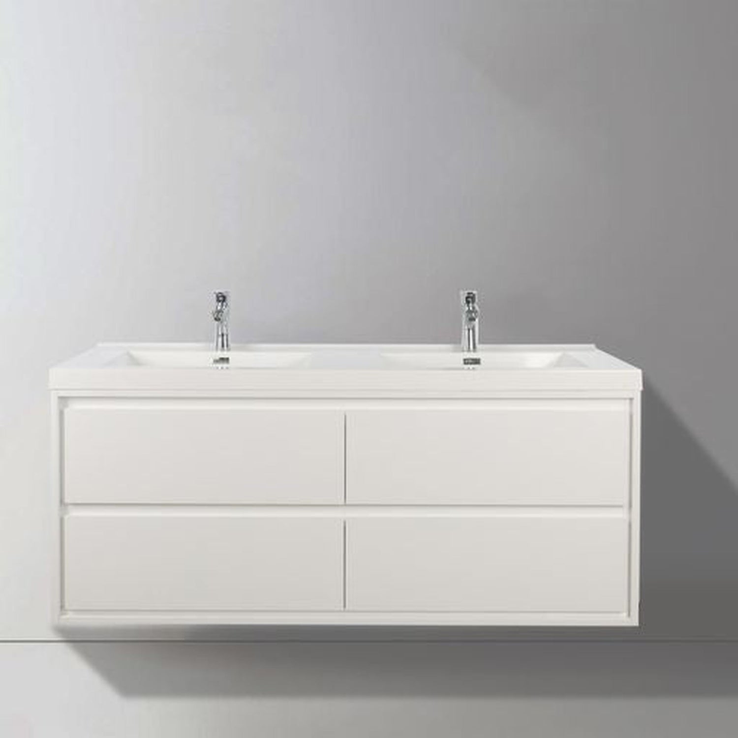 Eden 48&quot; High Gloss White Wall-Mounted Modern Vanity With Double Reinforced White Acrylic Sinks