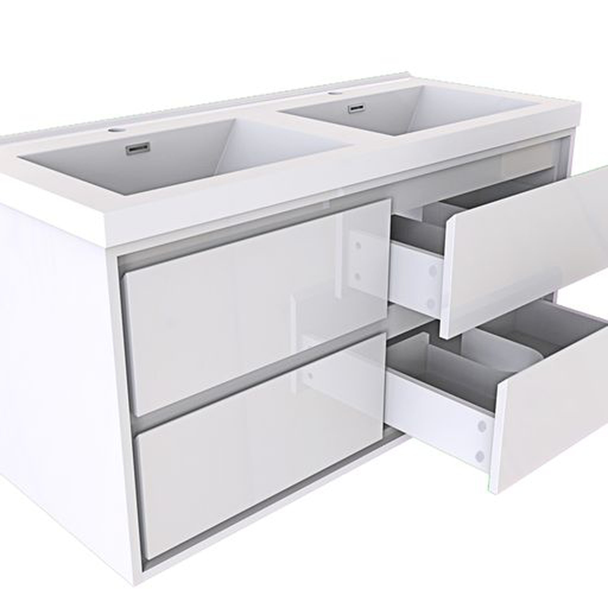 Eden 48&quot; High Gloss White Wall-Mounted Modern Vanity With Double Reinforced White Acrylic Sinks