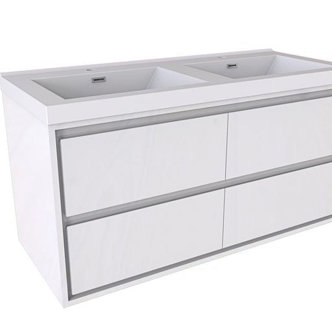 Eden 48&quot; High Gloss White Wall-Mounted Modern Vanity With Double Reinforced White Acrylic Sinks