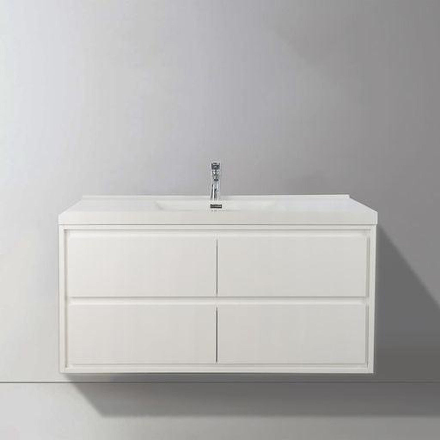 Eden 48&quot; High Gloss White Wall-Mounted Modern Vanity With Single Reinforced White Acrylic Sink