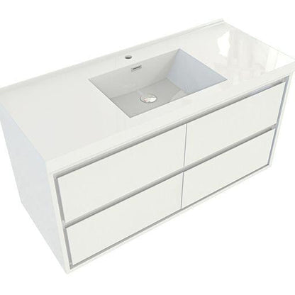 Eden 48&quot; High Gloss White Wall-Mounted Modern Vanity With Single Reinforced White Acrylic Sink