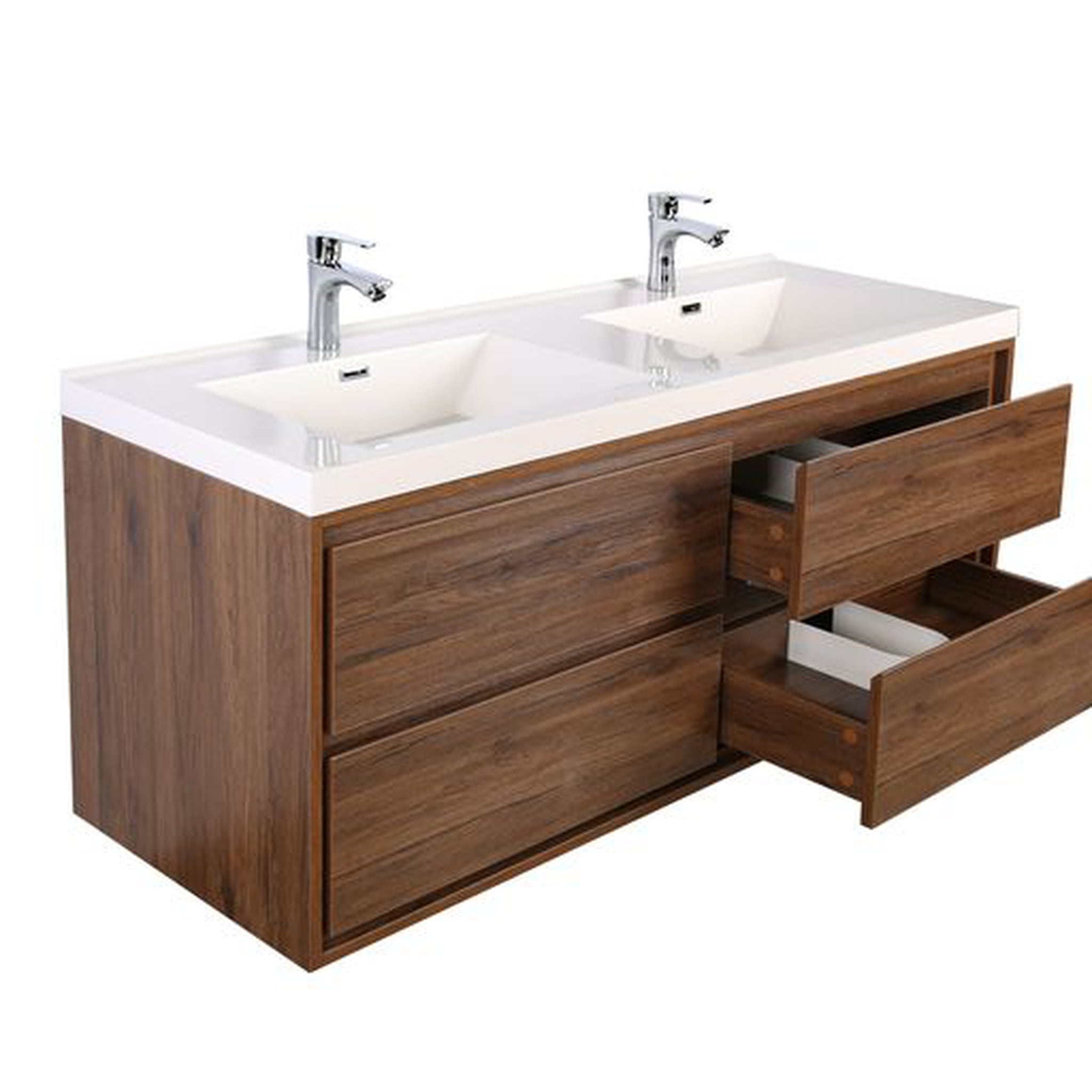 Eden 48&quot; Rosewood Wall-Mounted Modern Vanity With Double Reinforced White Acrylic Sinks