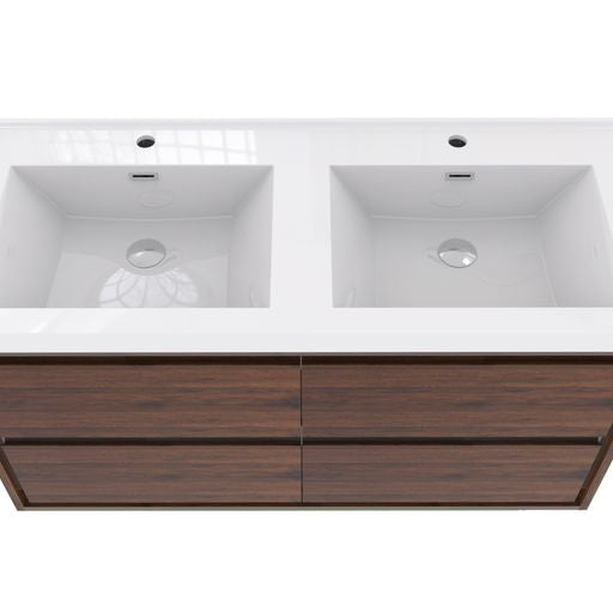 Eden 48&quot; Rosewood Wall-Mounted Modern Vanity With Double Reinforced White Acrylic Sinks