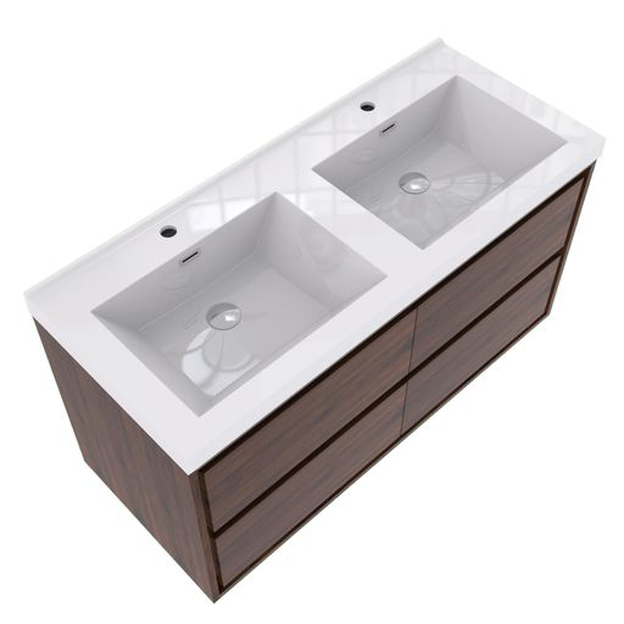 Eden 48&quot; Rosewood Wall-Mounted Modern Vanity With Double Reinforced White Acrylic Sinks