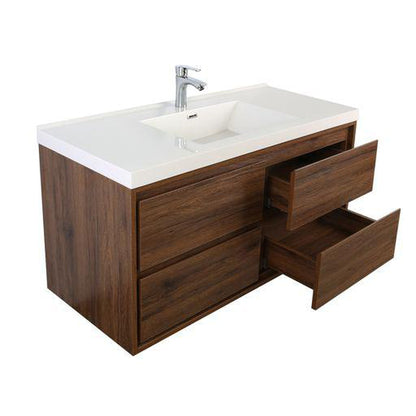 Eden 48&quot; Rosewood Wall-Mounted Modern Vanity With Single Reinforced White Acrylic Sink